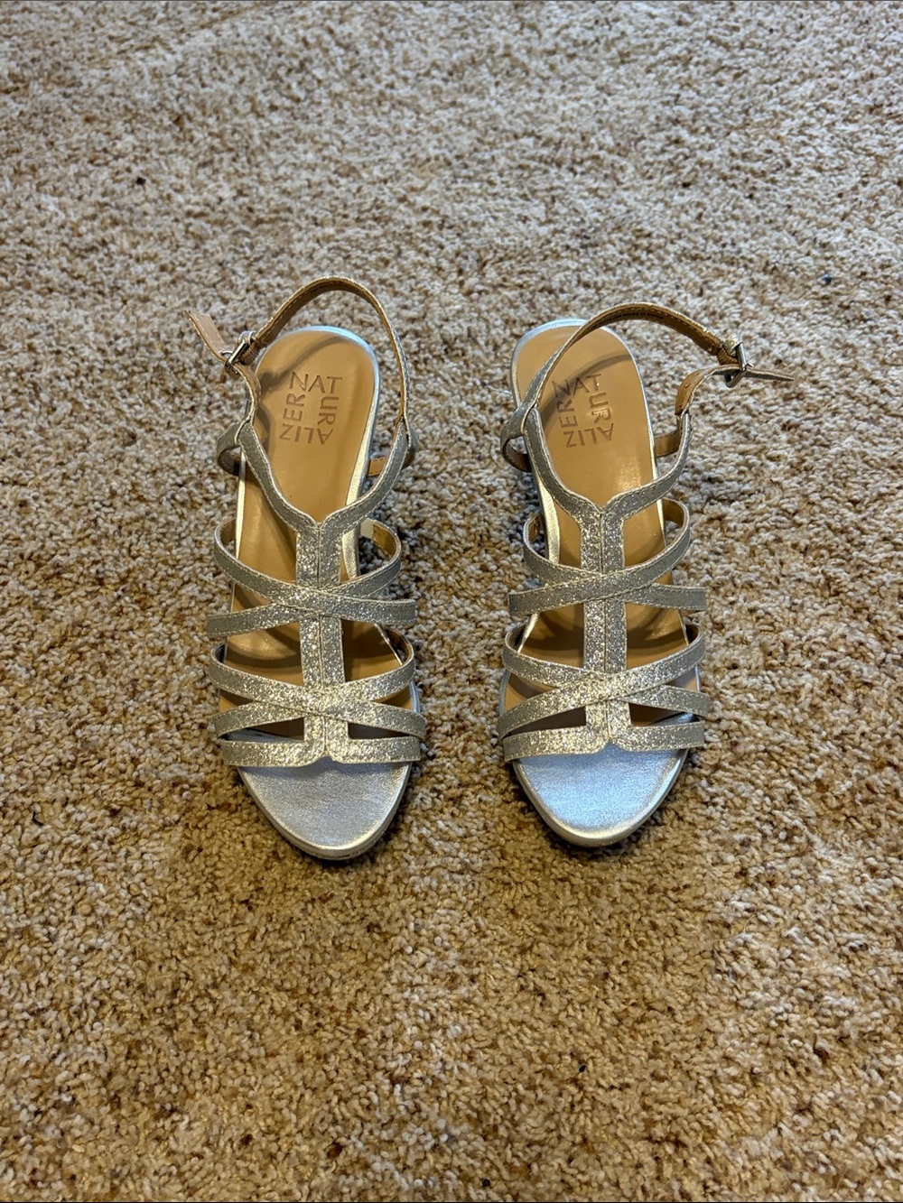 Naturalizer Glitter Strappy Heels in Silver
